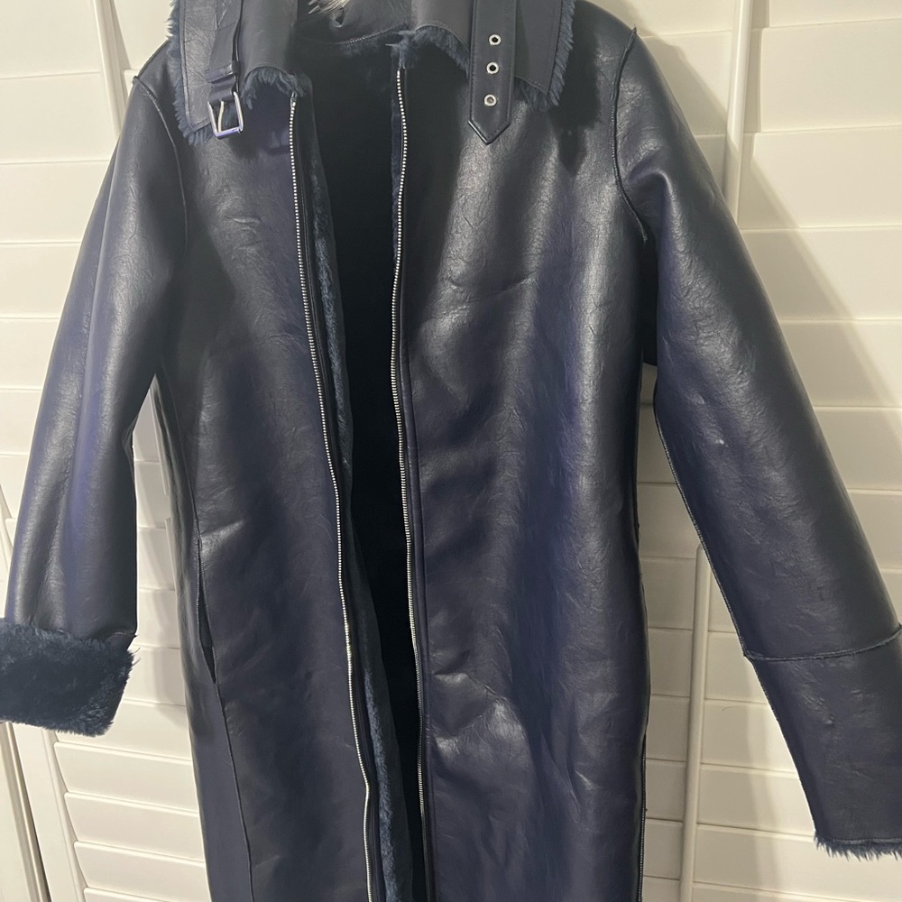 Chic Navy Faux Leather Jacket